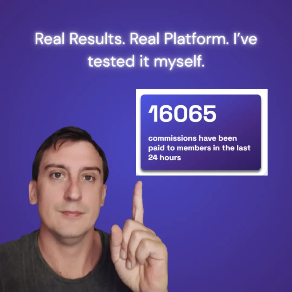 Filip pointing to a results from an affiliate system that actually works – real proof, real platform.