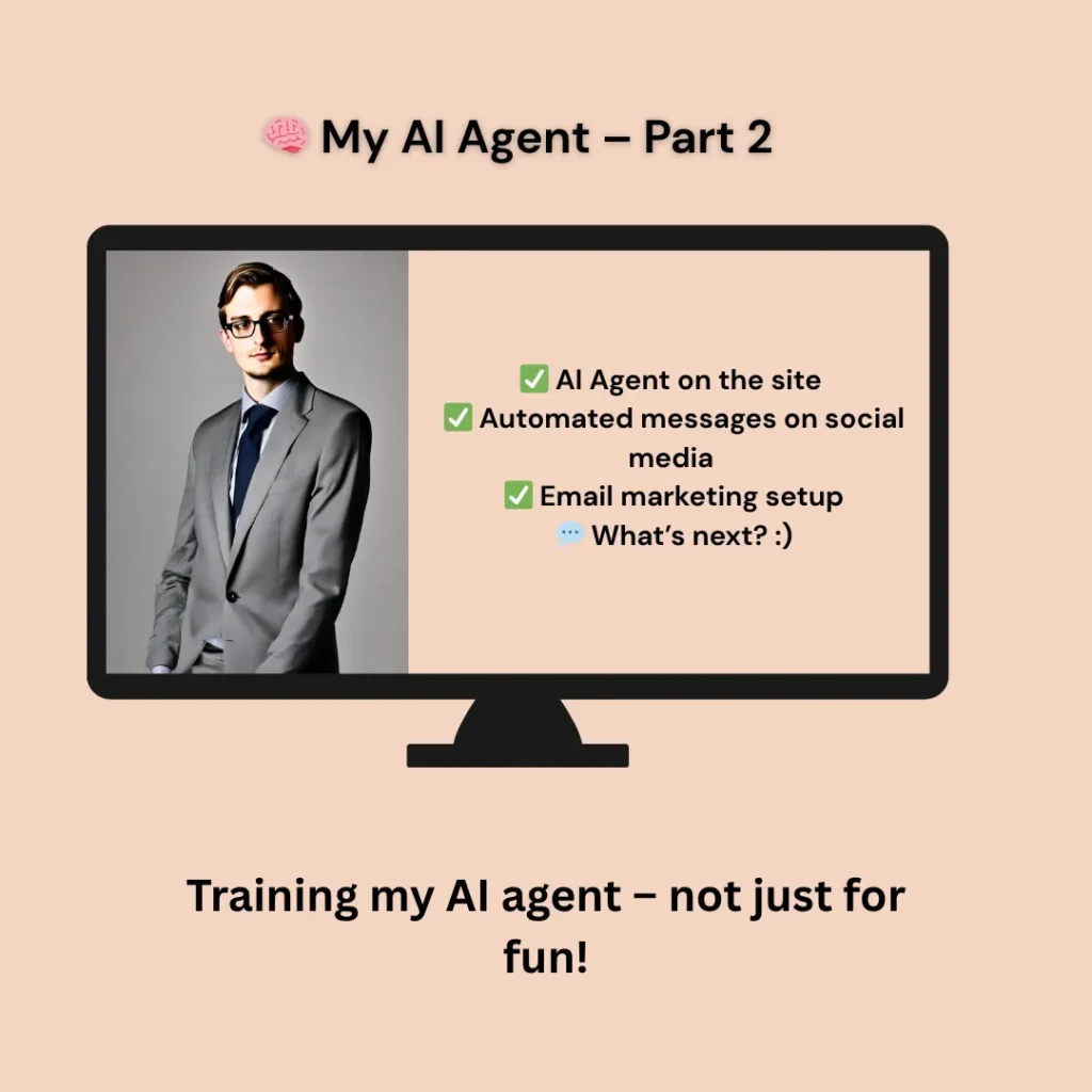 Training the AI agent for your website, with completed tasks like adding it to the site, automating messages, and setting up email marketing.