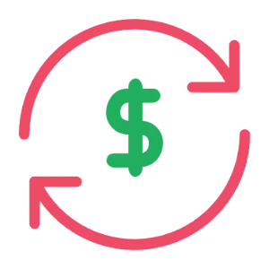 Circular arrows around a dollar sign symbolizing the affiliate marketing cycle—promote, sell, earn—connected to affiliate marketing basics.