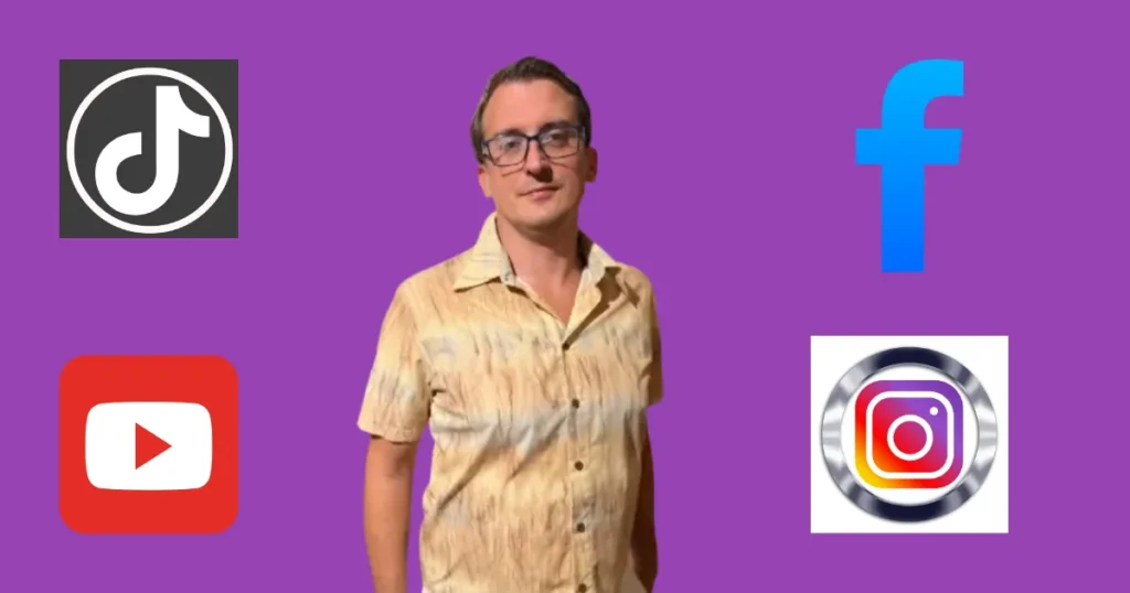 Filip Dorić on Why Facebook is Still the Largest Social Media in the World Filip Dorić surrounded by TikTok, Facebook, Instagram, and YouTube logos, suggesting to focus on one or two platforms when starting, highlighting that Facebook is still the largest social media in the world.