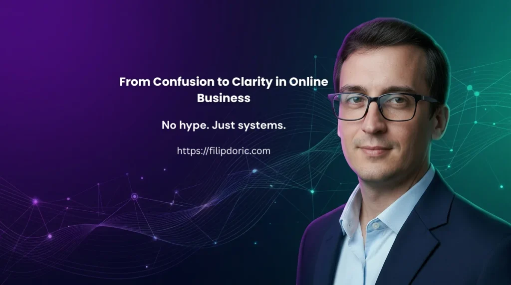 Filip Doric presenting a structured digital franchise model to move from confusion to clarity in online business.