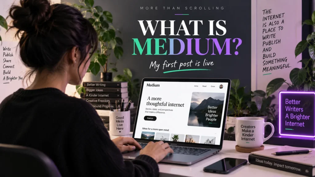 What is Medium featured image showing a writer using the Medium publishing platform on a laptop, with the message “My first post is live.”