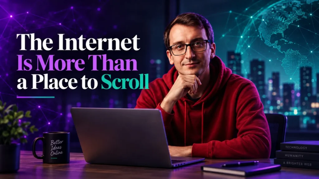 The internet is more than a place to scroll — Filip Dorić with a laptop in a connected digital world.